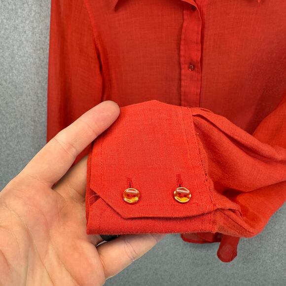Vintage Loubella Extendables Blouse Womens Size 10/11 Red Sheer Red Button Up - Picture 6 of 15